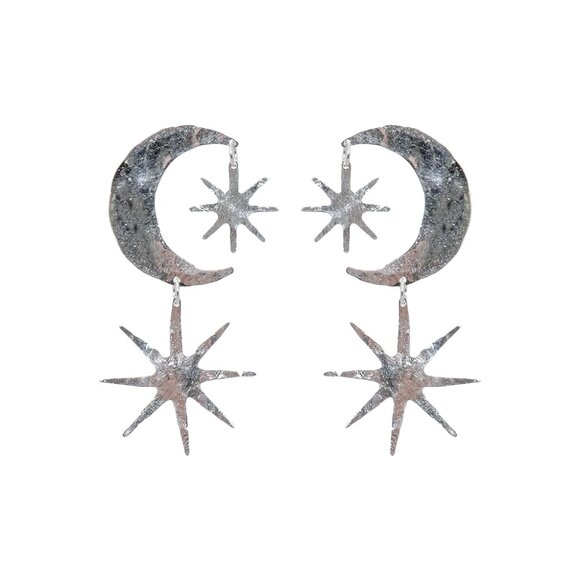 Sterling Silver Star & Moon Drop Earrings - Picture 2 of 2